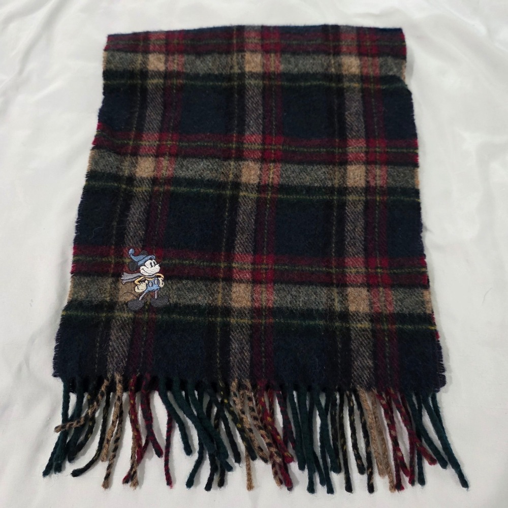 Vintage Disney Scarf Blue Tartan Plaid Lambswool Mickey Mouse Scotland